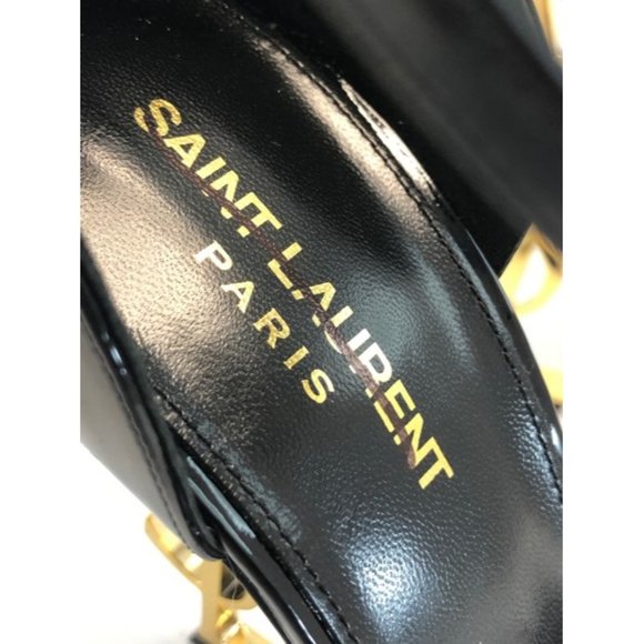 SAINT LAURENT Black and Gold Patent Leather Opyum Sandals Eu:41 - Picture 4 of 9